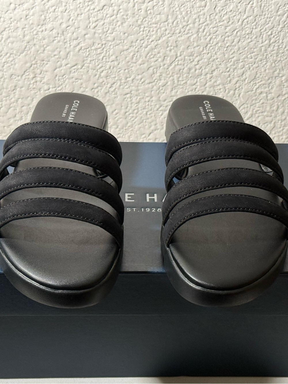 Cole Haan Black Triple-Panel Slide Sandals